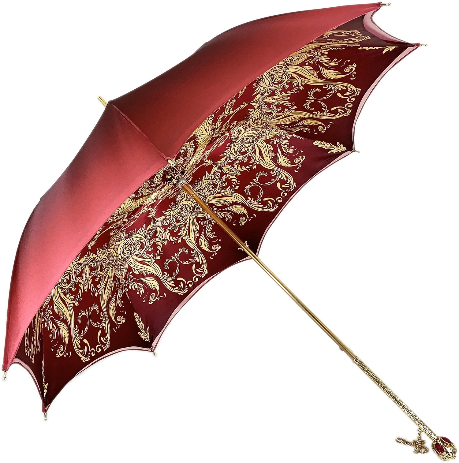 Luxury Burgundy Crown Design Umbrella with Red Stone Handle