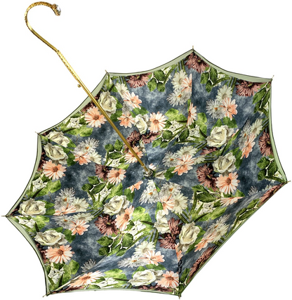 Elegant Stylish Green Floral Umbrella – Italian Handmade Luxury