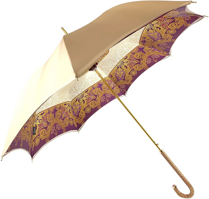 Elegant Cream Double Fabric Umbrella with Jeweled Handle