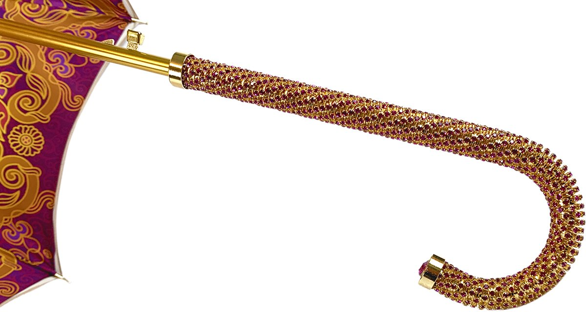 Elegant Cream Double Fabric Umbrella with Jeweled Handle