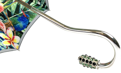 Luxury Grey Ombre Umbrella with Floral Interior and Swarovski Handle