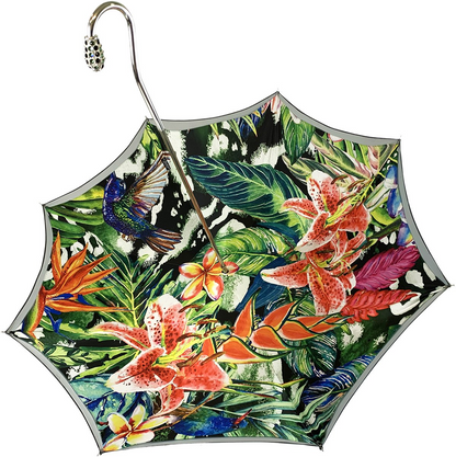 Luxury Grey Ombre Umbrella with Floral Interior and Swarovski Handle