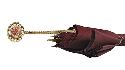 Luxury Burgundy Umbrella with Lace Interior and Swarovski Handle