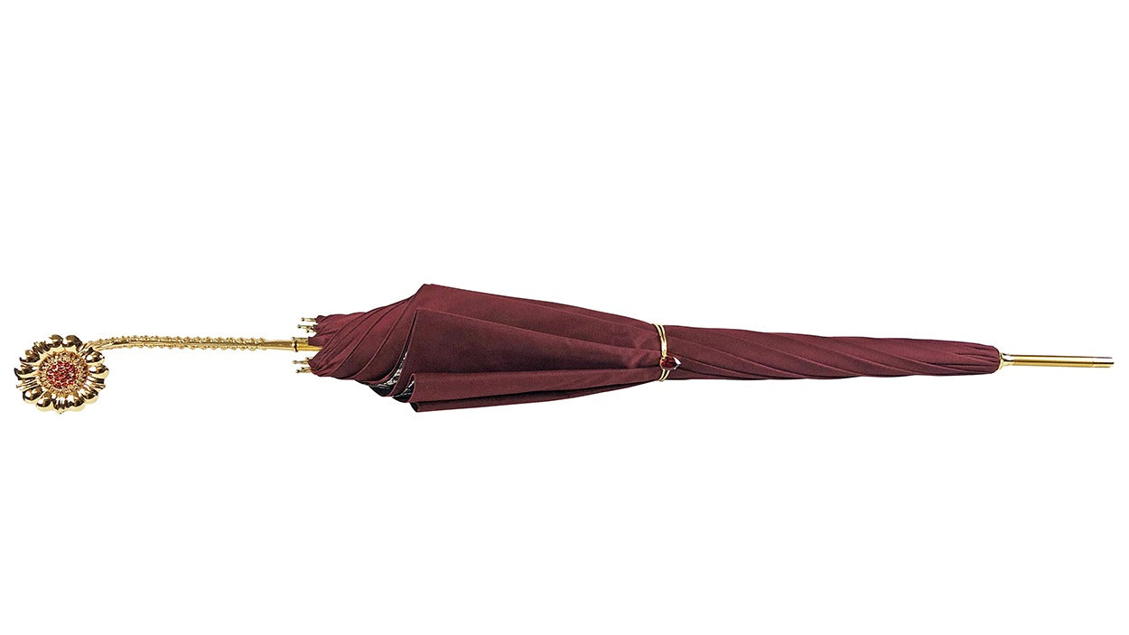Luxury Burgundy Umbrella with Lace Interior and Swarovski Handle