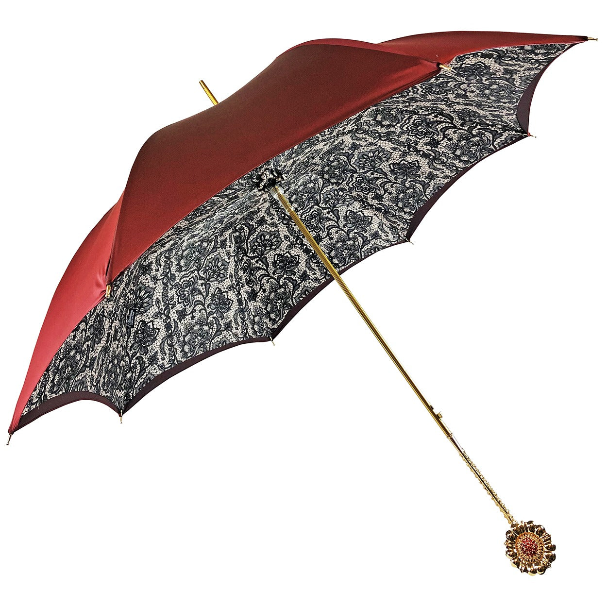 Luxury Burgundy Umbrella with Lace Interior and Swarovski Handle