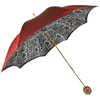 Luxury Burgundy Umbrella with Lace Interior and Swarovski Handle