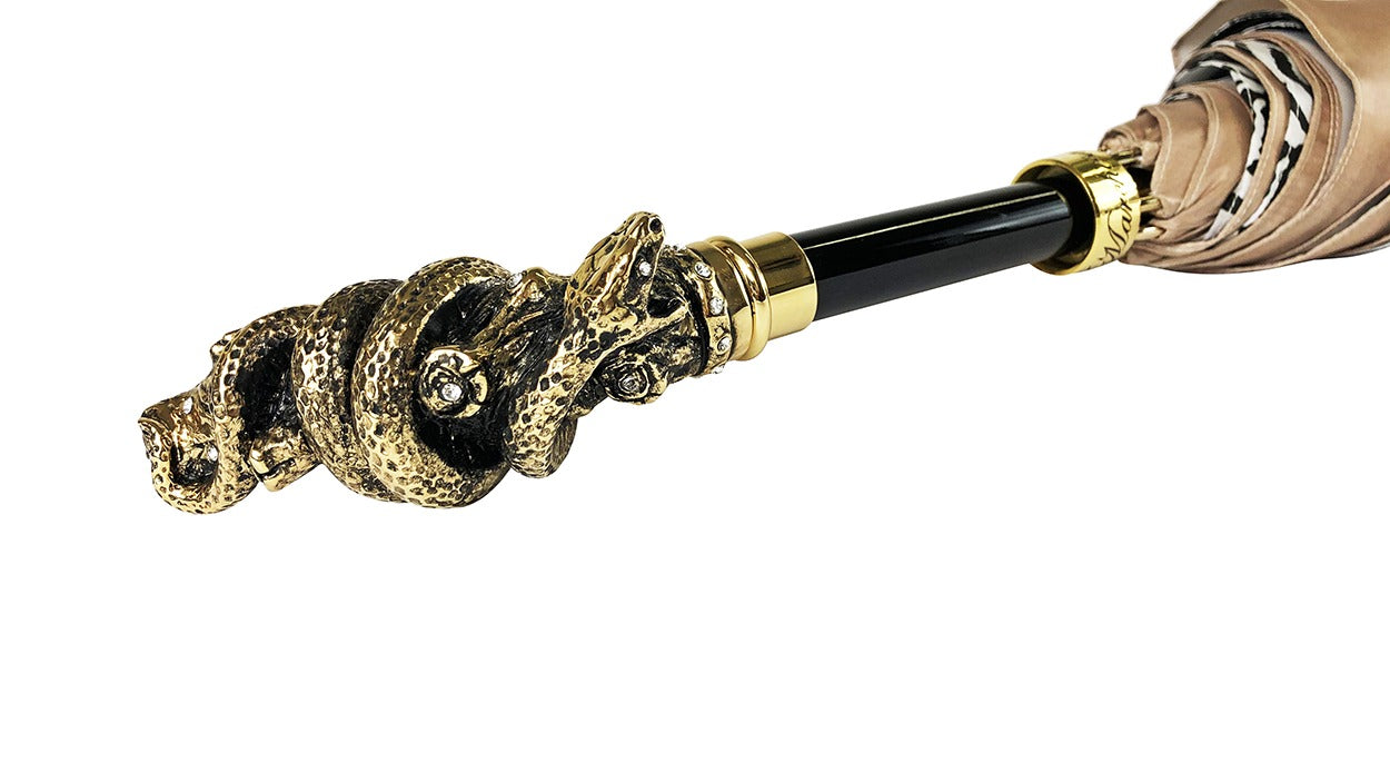Fine and Elegant Animalier Umbrella with Gold Snake Handle