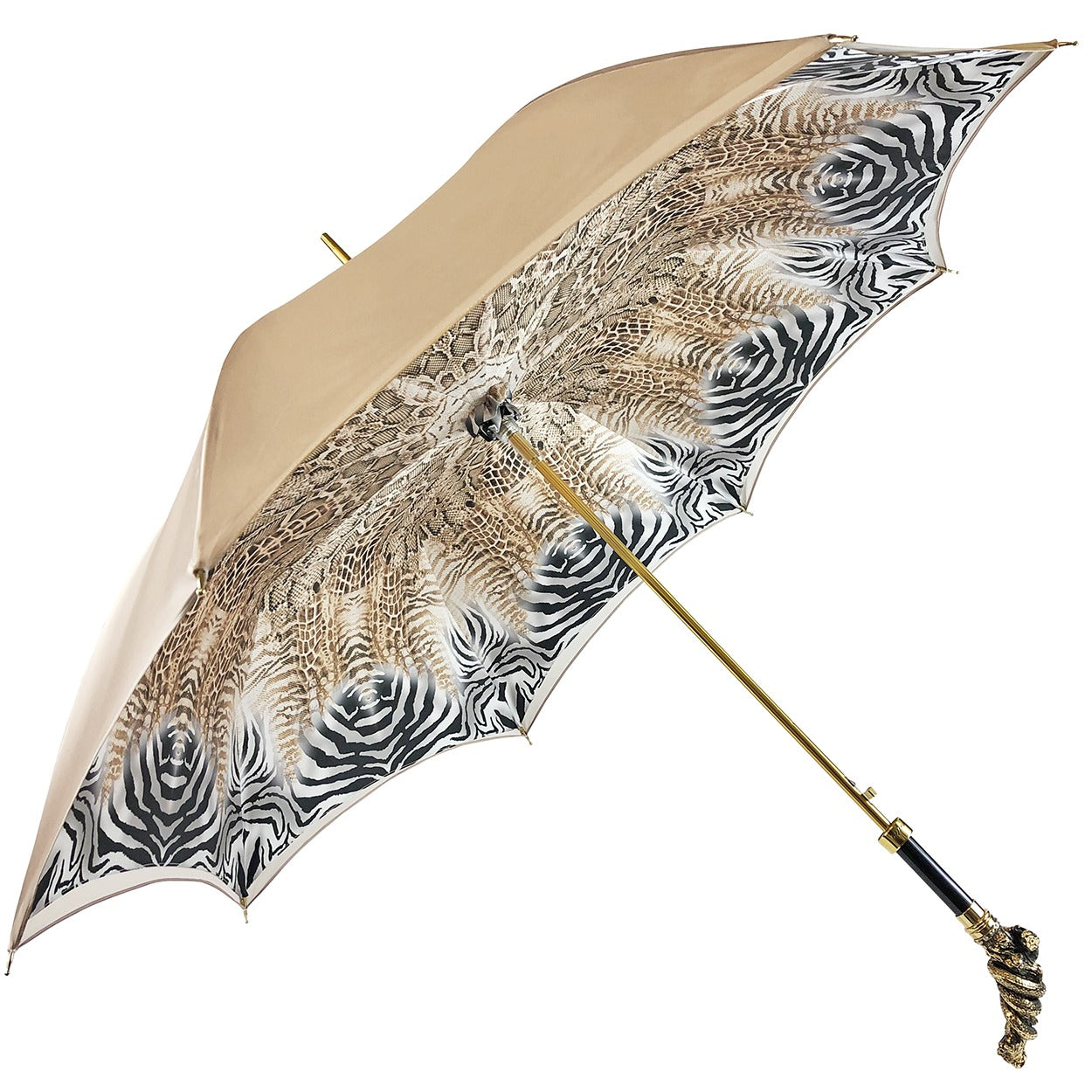 Fine and Elegant Animalier Umbrella with Gold Snake Handle