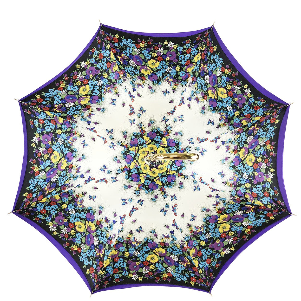 Handmade Italian Original Purple Umbrella with Multicolor Butterfly