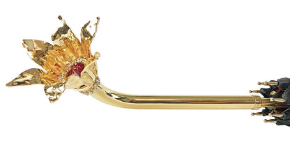 Marvelous Green and Red Umbrella with Gold-Plated Floral Handle