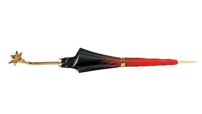 Marvelous Green and Red Umbrella with Gold-Plated Floral Handle