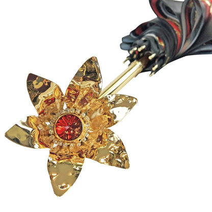 Marvelous Green and Red Umbrella with Gold-Plated Floral Handle
