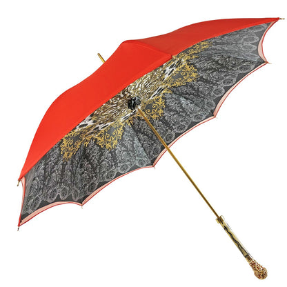 Royal Elegance – Red and Grey Umbrella with Crown Design