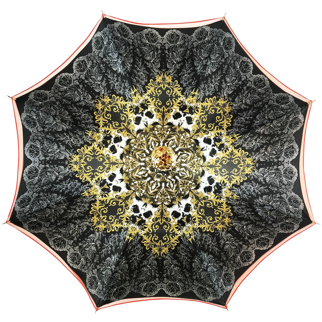 Royal Elegance – Red and Grey Umbrella with Crown Design