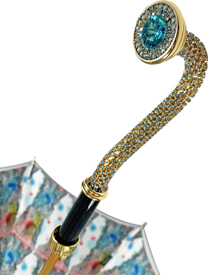 Stunning Grey Umbrella with Anemones Design – Italian Craftsmanship