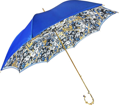 Luxury Blue Double Canopy Umbrella with Swarovski Crystal Handle