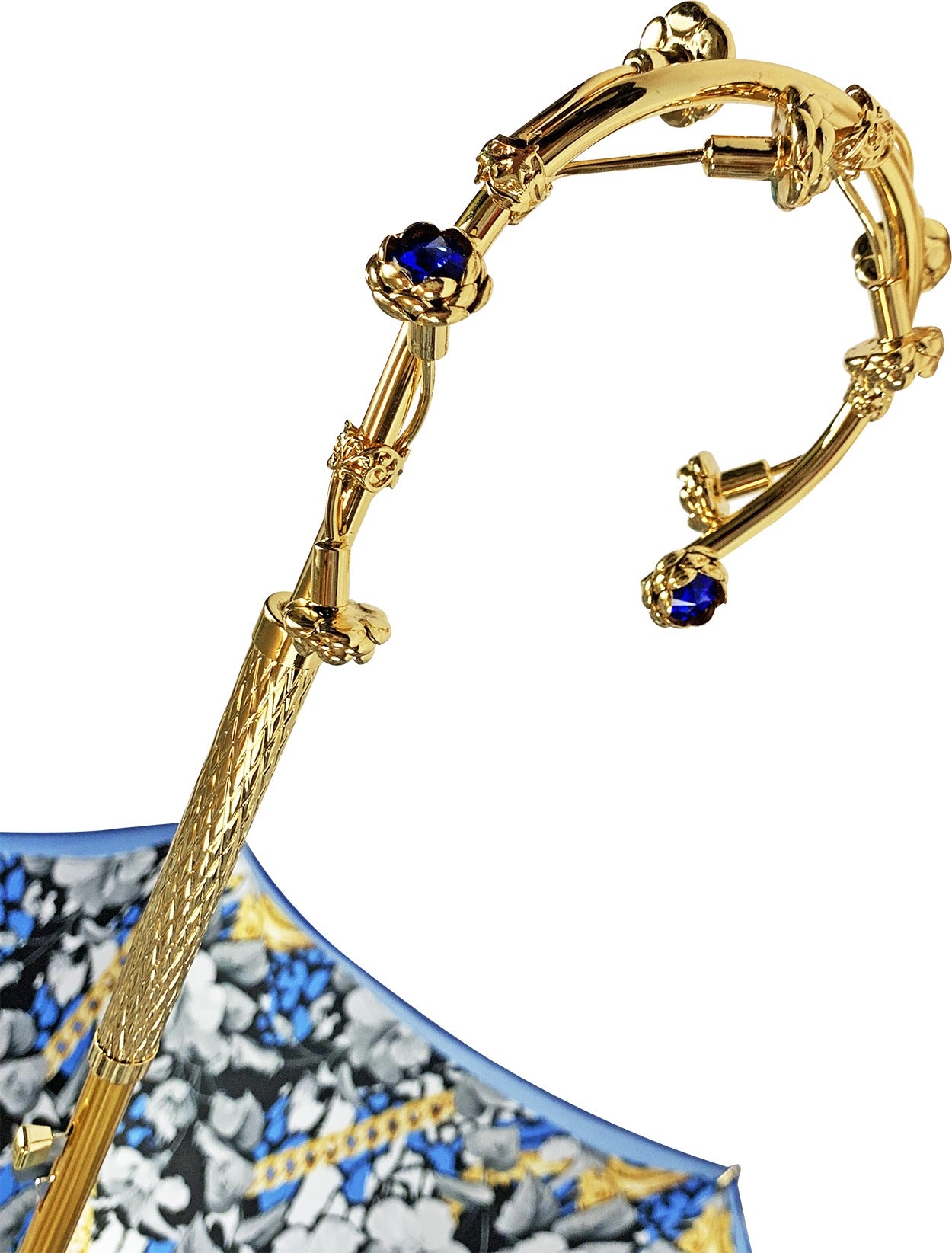 Luxury Blue Double Canopy Umbrella with Swarovski Crystal Handle