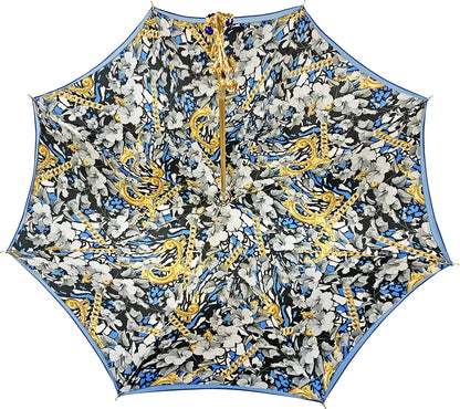 Luxury Blue Double Canopy Umbrella with Swarovski Crystal Handle