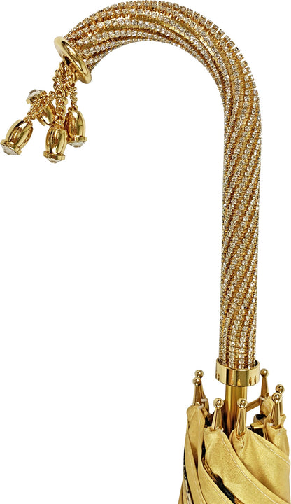 Golden Satin Double Canopy Umbrella with Swarovski Crystal Details
