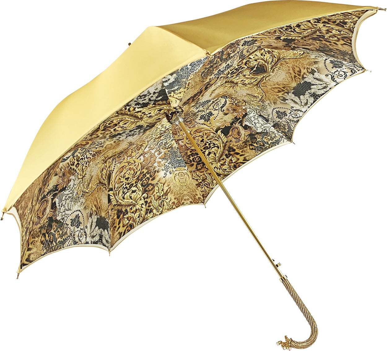 Golden Satin Double Canopy Umbrella with Swarovski Crystal Details