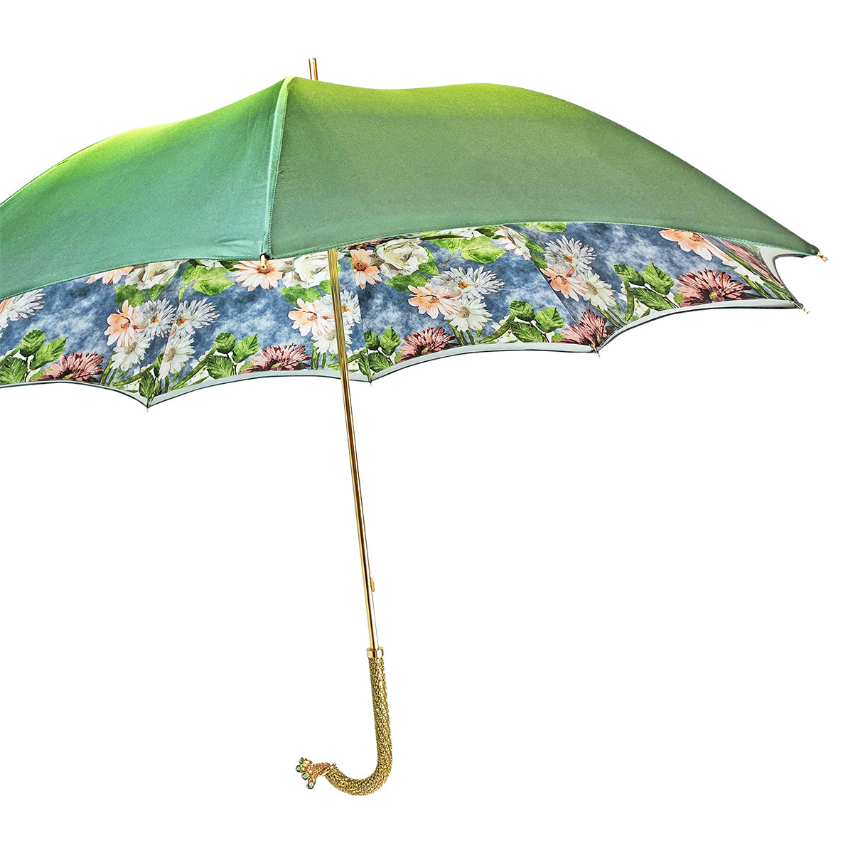 Luxury Bright Gradient Green Umbrella with Floral Design