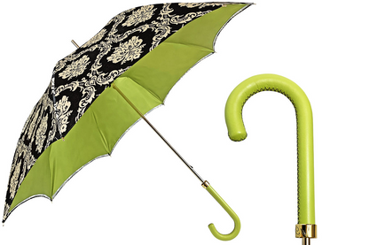 Fashionable Black Damask Umbrella with Fantastic Green Interior