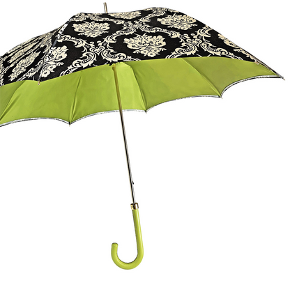 Fashionable Black Damask Umbrella with Fantastic Green Interior