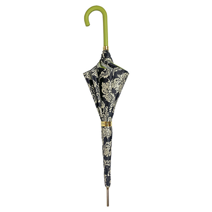 Fashionable Black Damask Umbrella with Fantastic Green Interior