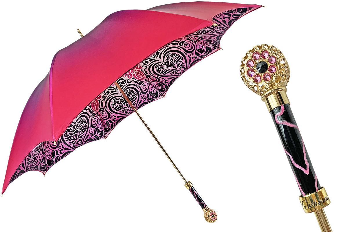 Designer Fuchsia Umbrella with Medallion Handle and Crystals