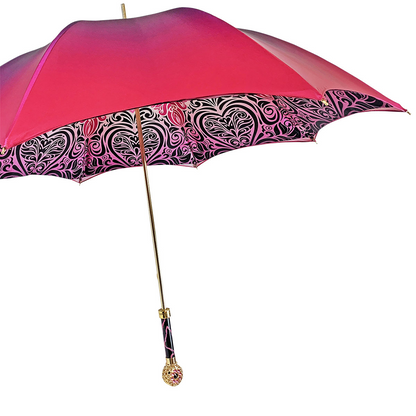 Designer Fuchsia Umbrella with Medallion Handle and Crystals