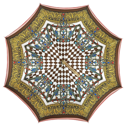 Luxury Red Umbrella with Egyptian Interior and 24K Gold Crystal Handle