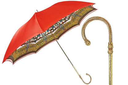 Luxury Red Umbrella with Egyptian Interior and 24K Gold Crystal Handle
