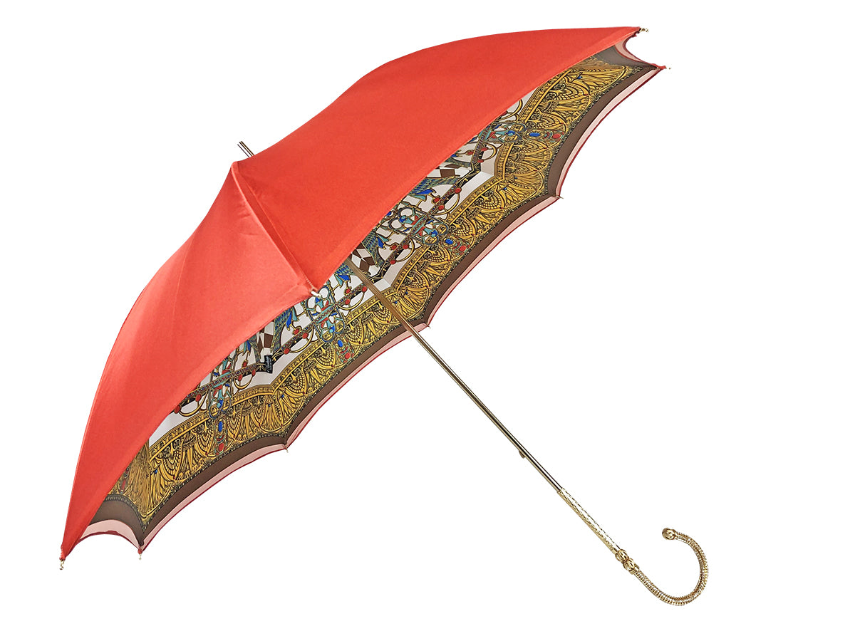 Luxury Red Umbrella with Egyptian Interior and 24K Gold Crystal Handle