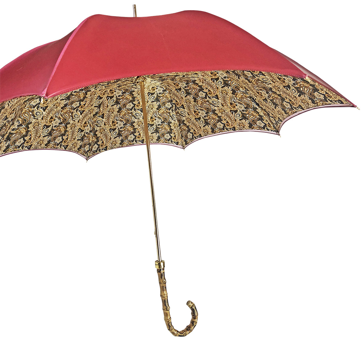 Handmade Italian Classic Burgundy Umbrella with Elegant Bamboo Handle