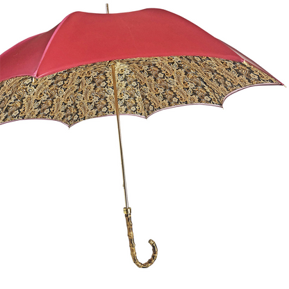 Handmade Italian Classic Burgundy Umbrella with Elegant Bamboo Handle