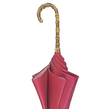 Handmade Italian Classic Burgundy Umbrella with Elegant Bamboo Handle