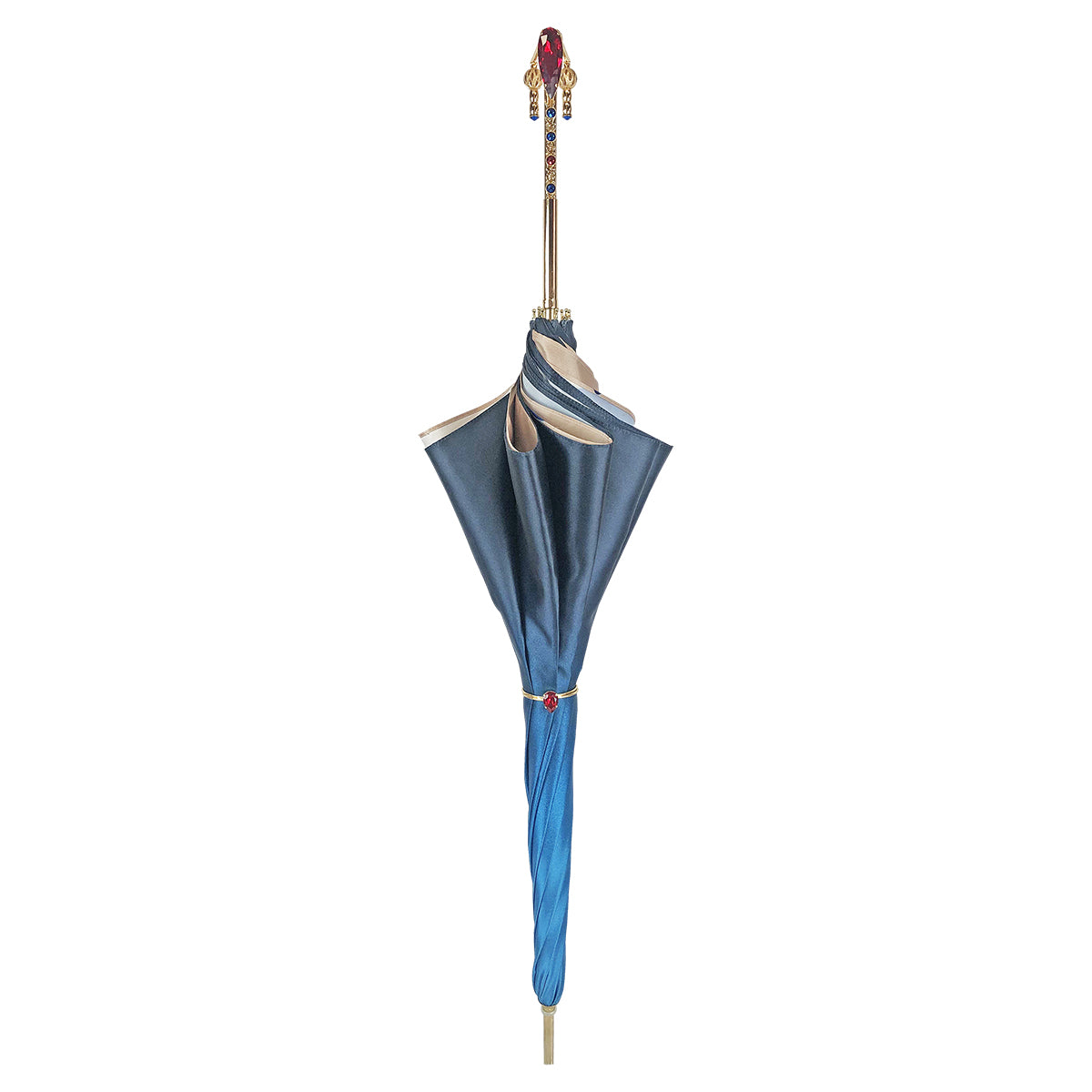 Luxury Umbrella with 24K Gold Handle and Red Crystal Rose Closure