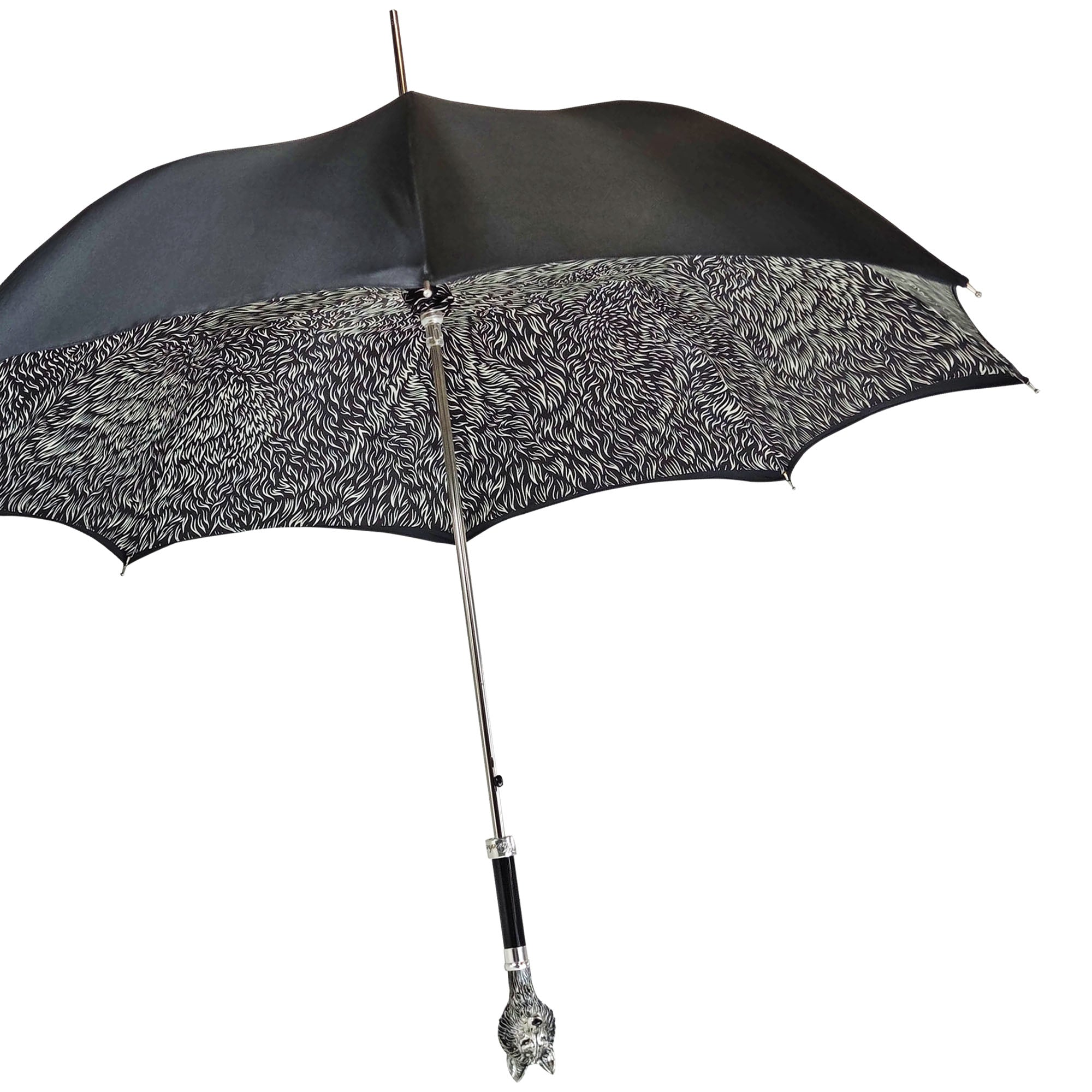 Premium Black Umbrella with Hand-Painted 925 Wolf Handle
