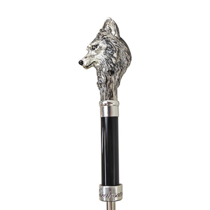 Premium Black Umbrella with Hand-Painted 925 Wolf Handle