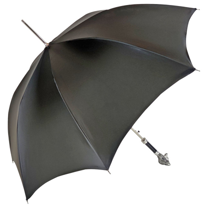 Premium Black Umbrella with Hand-Painted 925 Wolf Handle