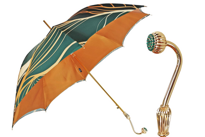 Original Abstract Design Gold-Plated Handle Green Umbrella