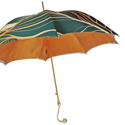 Original Abstract Design Gold-Plated Handle Green Umbrella