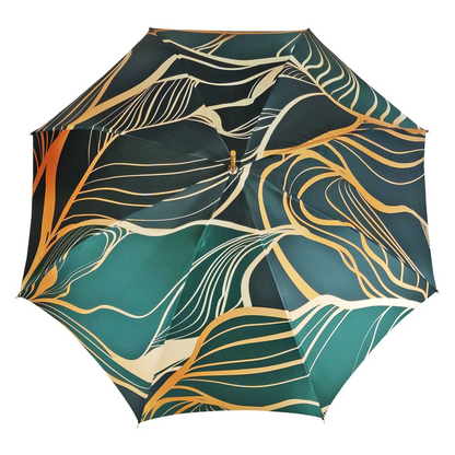 Original Abstract Design Gold-Plated Handle Green Umbrella