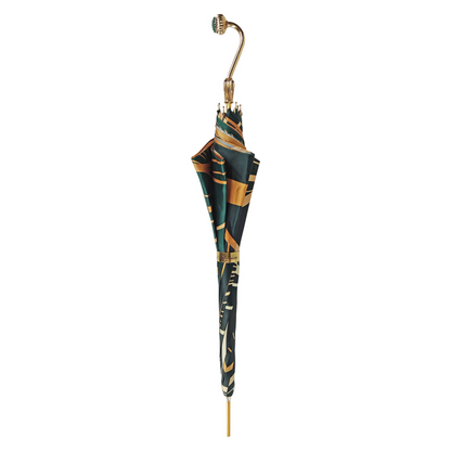 Original Abstract Design Gold-Plated Handle Green Umbrella