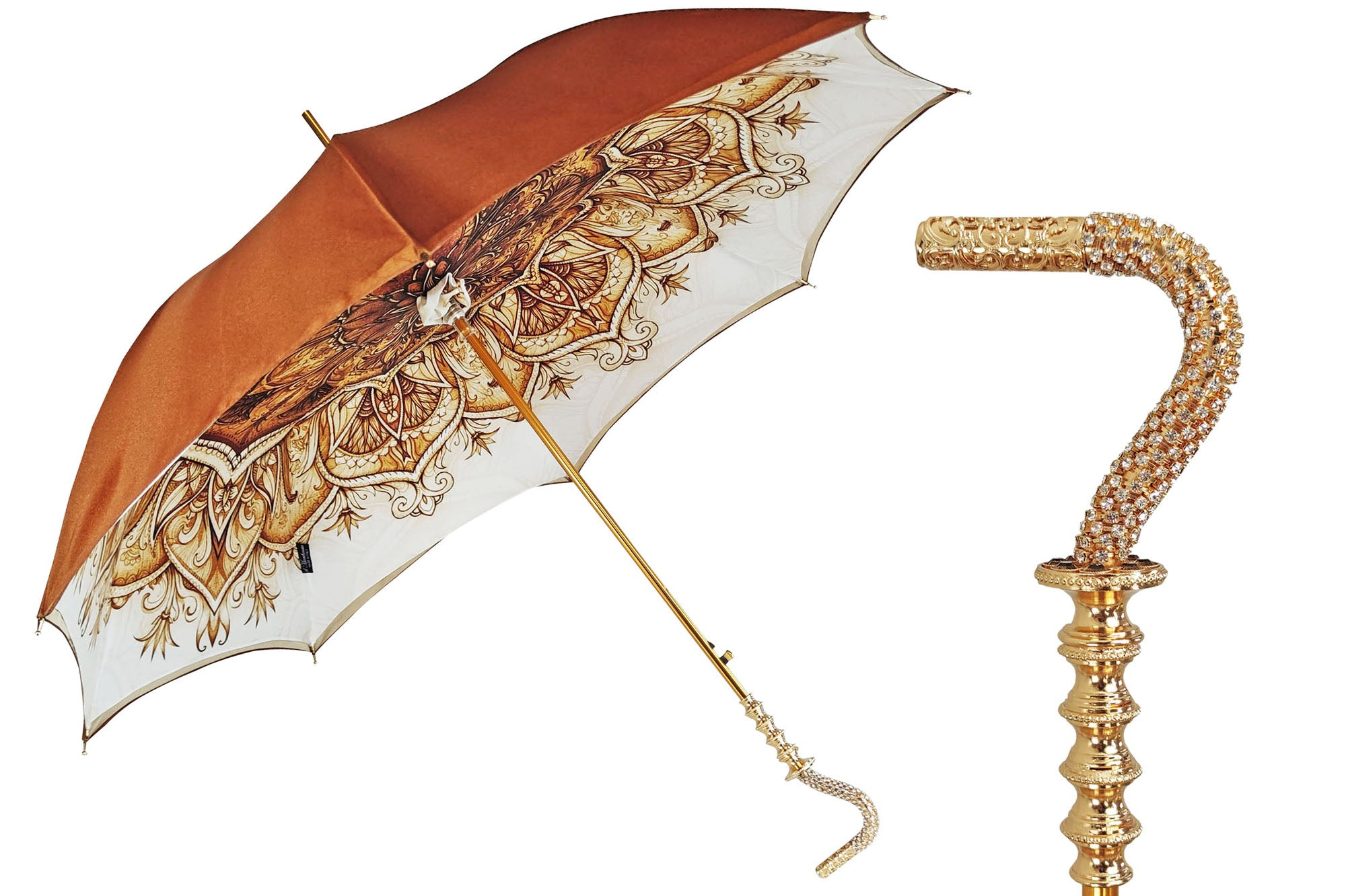 Handmade Classic Fancy Umbrella with 24K Gold-Plated Swarovski Handle