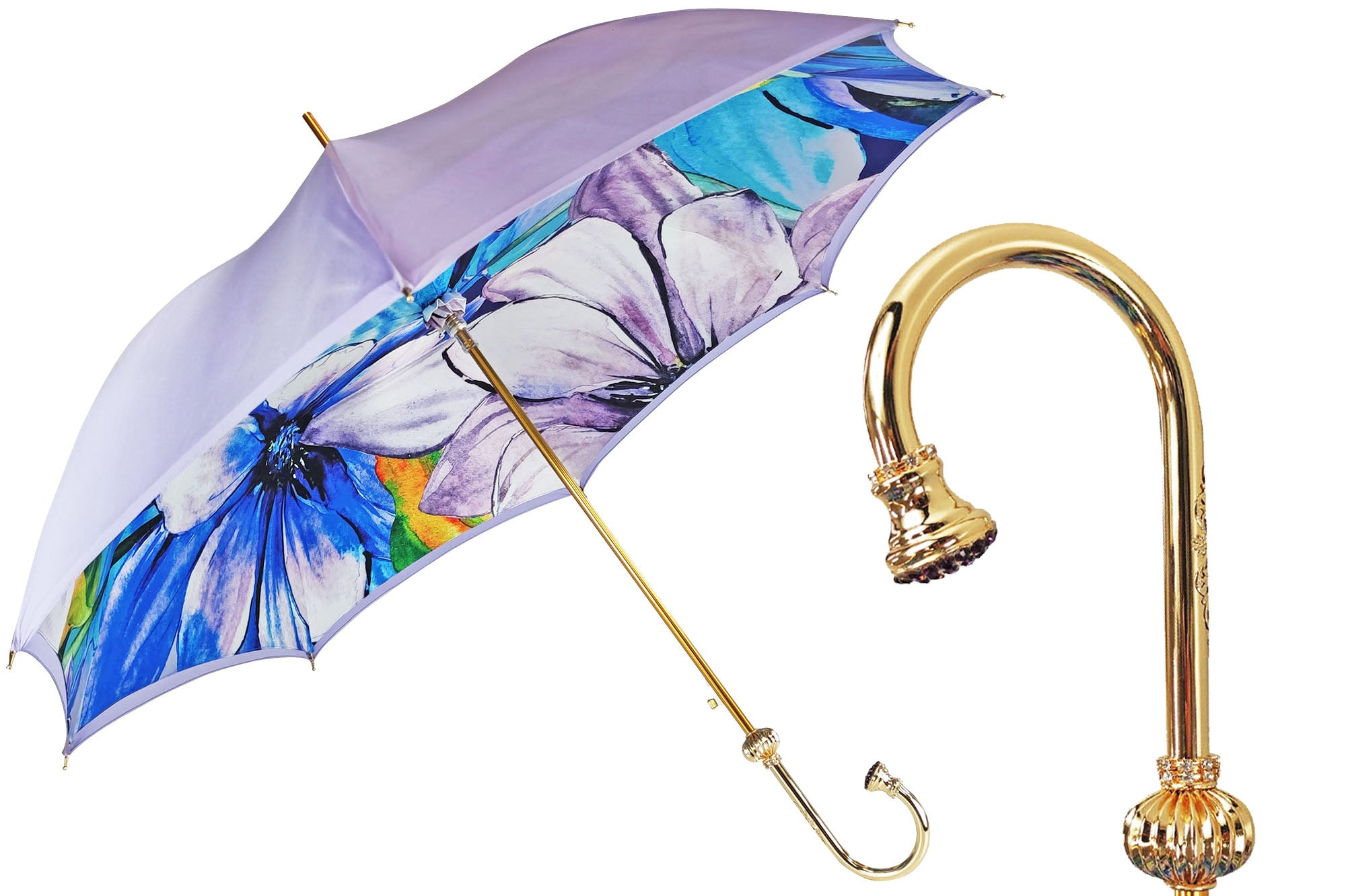 Flowered Umbrella in Shades of Lilac with Amethyst Crystal Handle