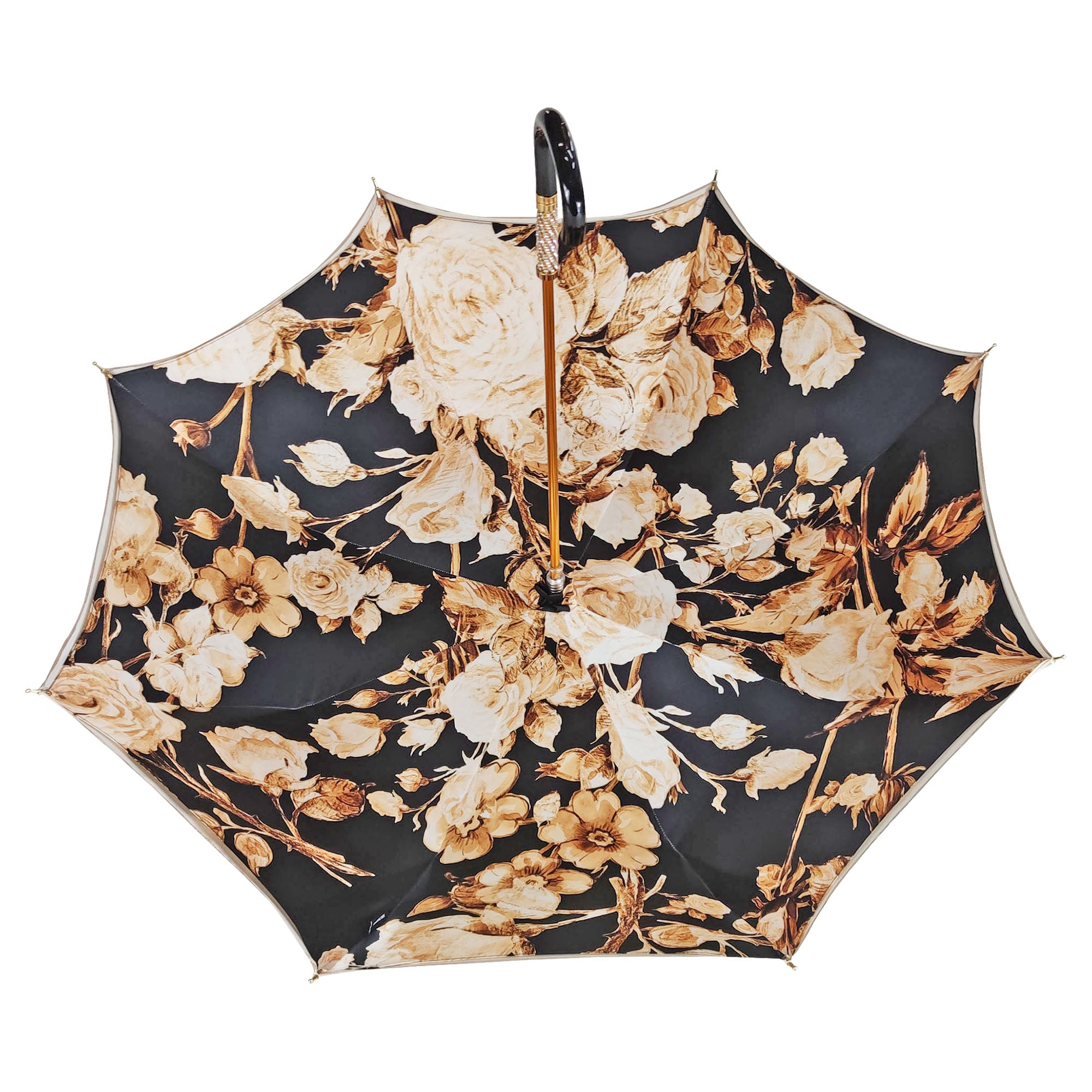 Chic Elegant Ladies Umbrella – Black and Brown Floral Design