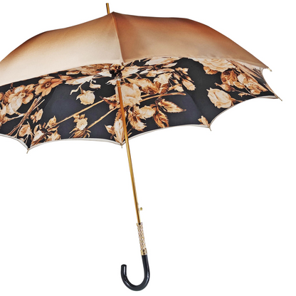 Chic Elegant Ladies Umbrella – Black and Brown Floral Design