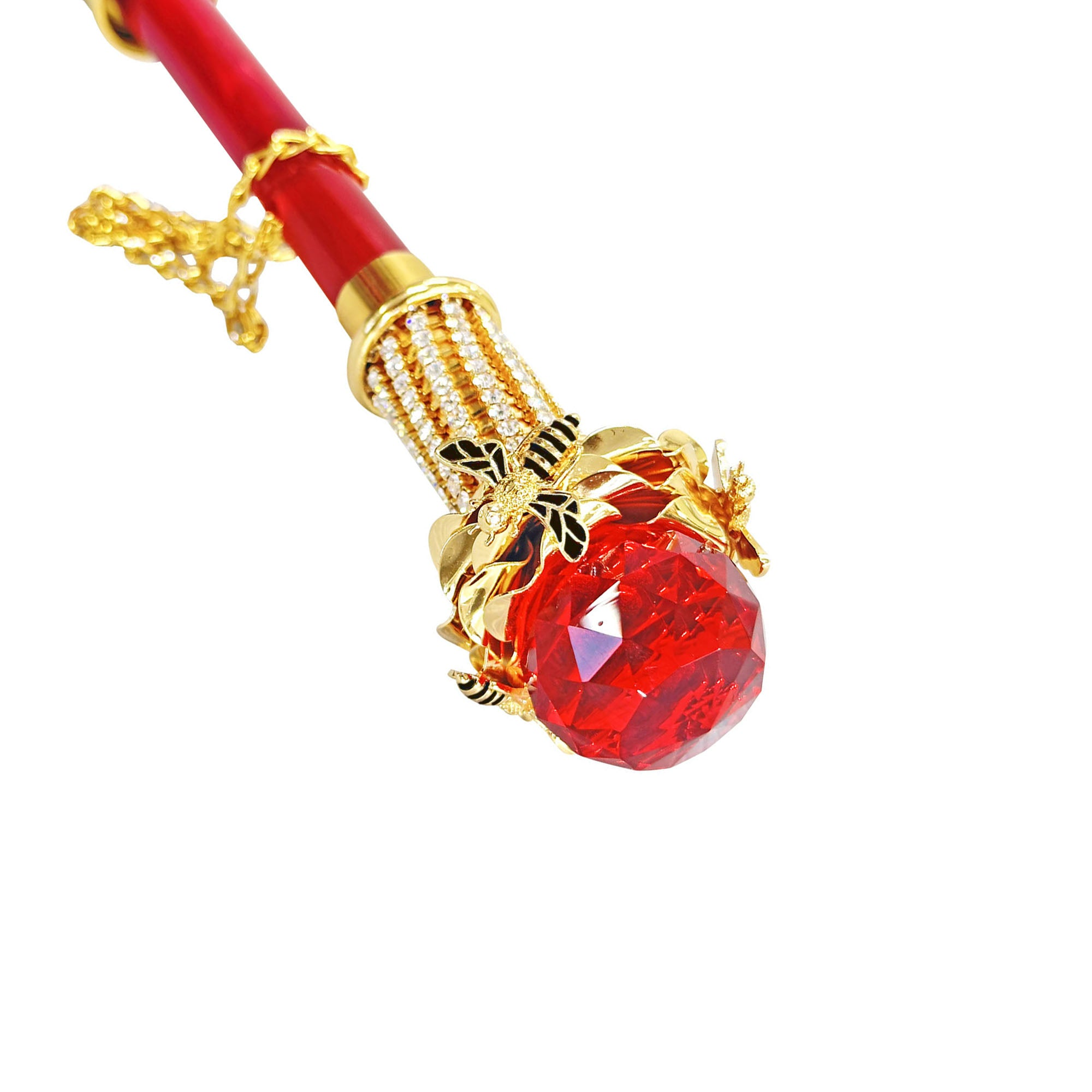 Red Crystal Accents Luxurious Red Umbrella with 24K Gold Bee Handle