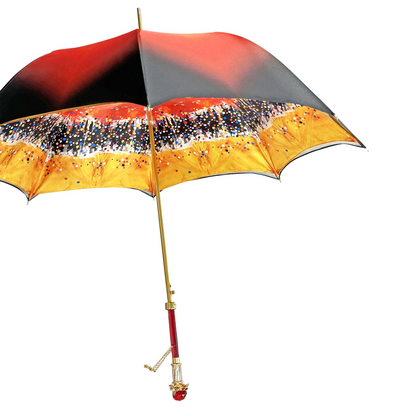 Red Crystal Accents Luxurious Red Umbrella with 24K Gold Bee Handle